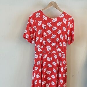Boden Red and White Floral Midi Dress